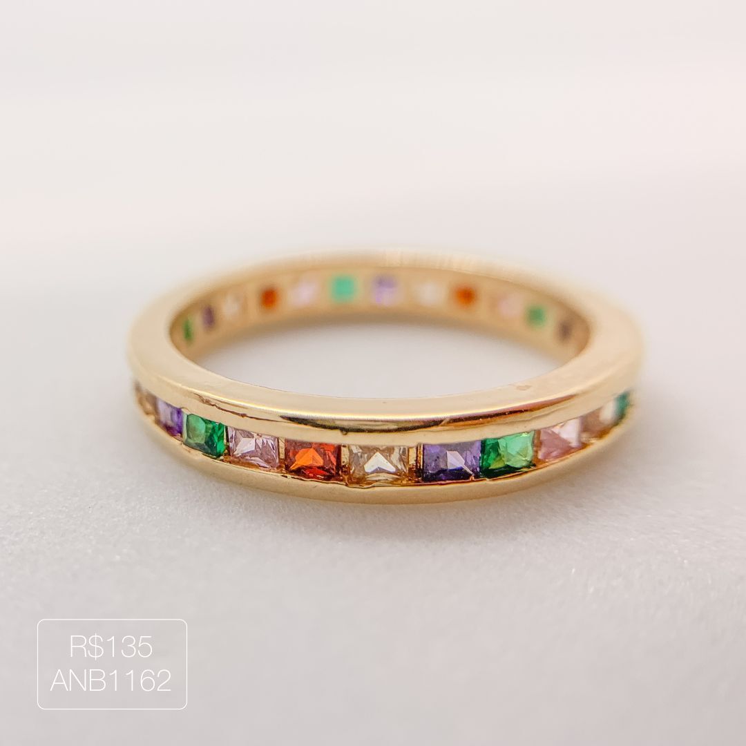 Anel Aparador Carré Rainbow Dourado